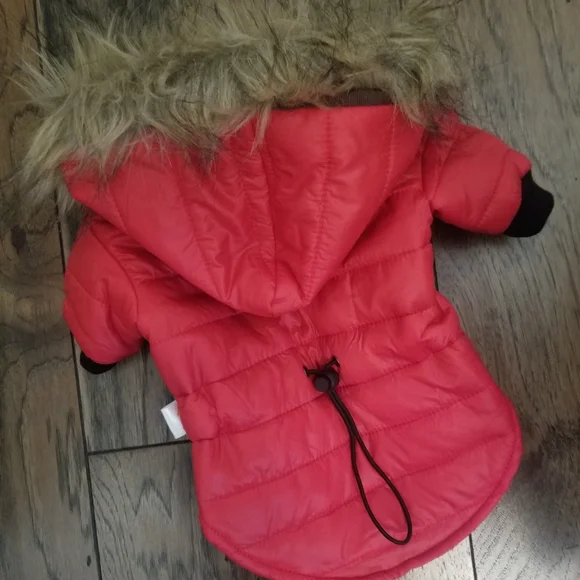 Ski Bunny Puffer Dog Coat Red With Fur Trimmed Hood Small - Picture 3 of 10